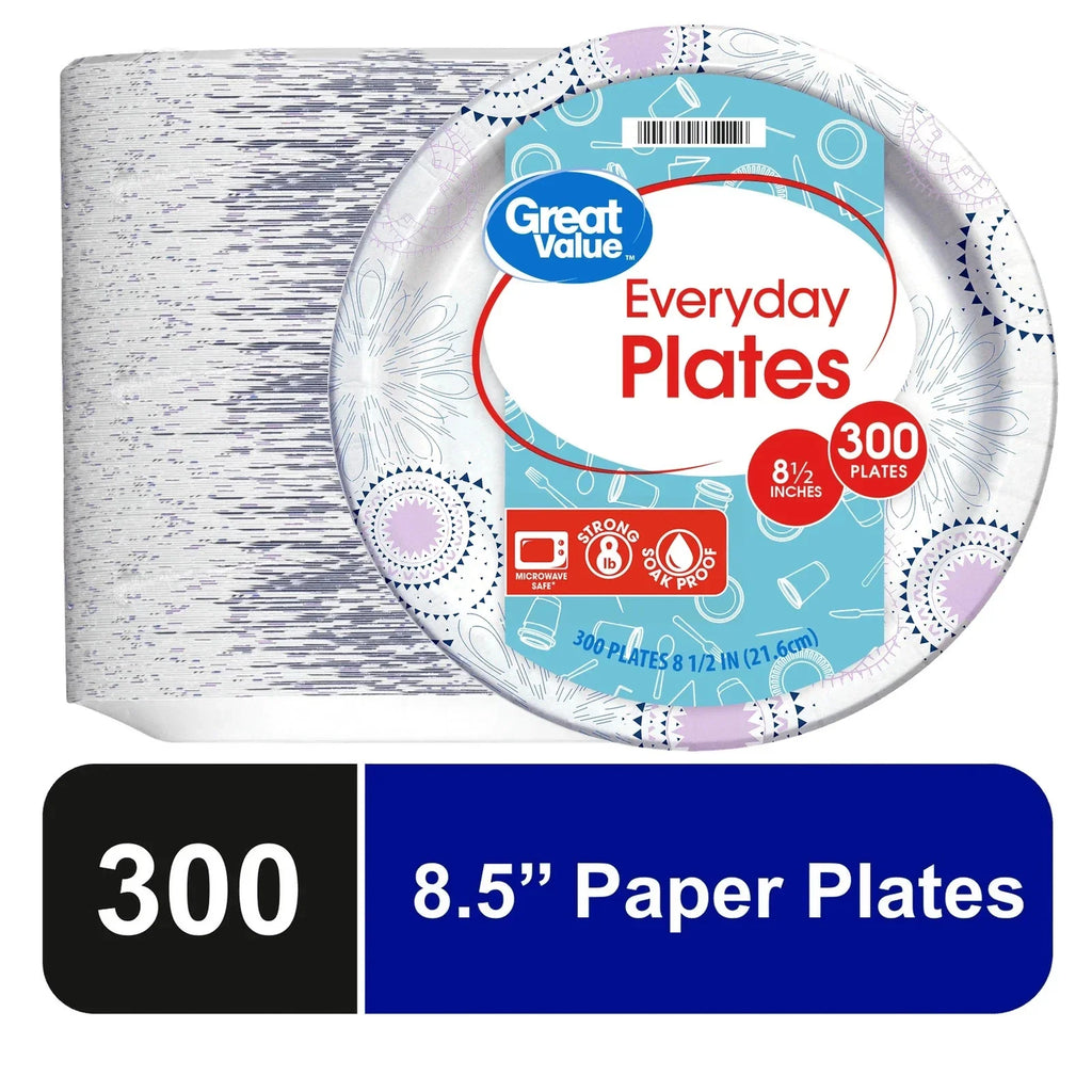 Great Value Everyday Disposable Paper Plates, 8.5", 300 Count