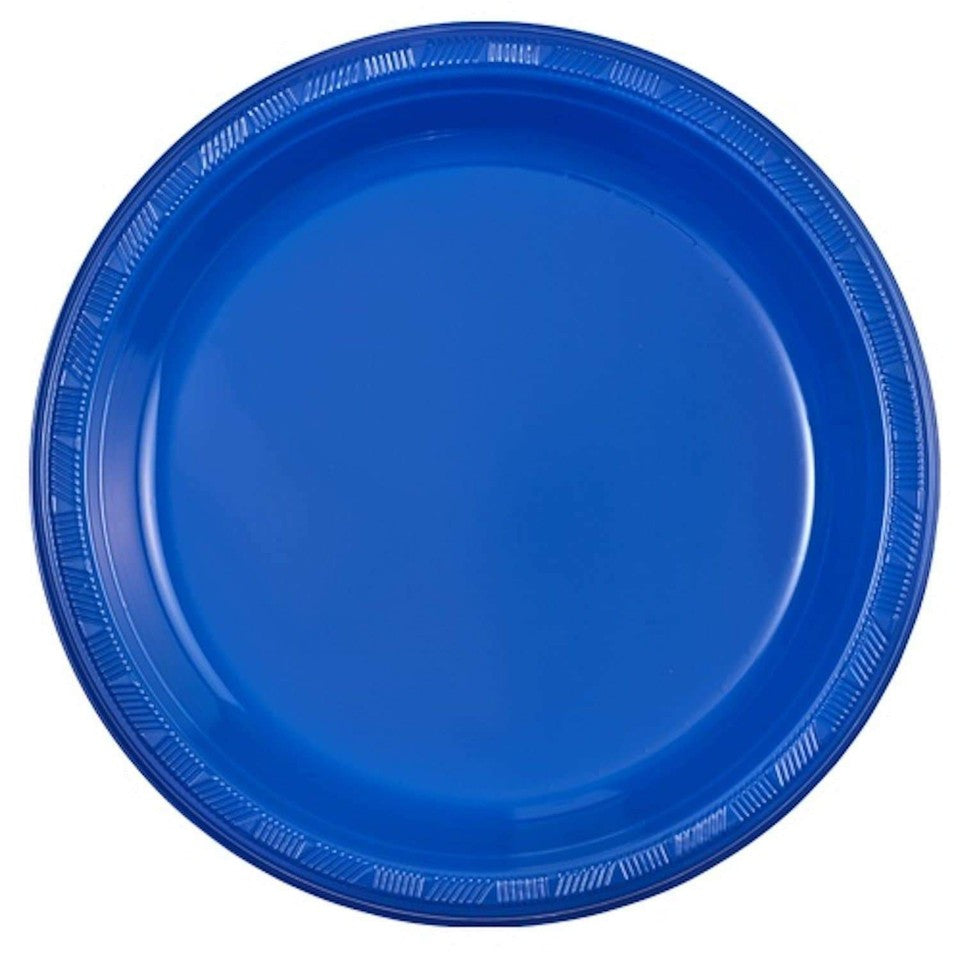 Plastic Disposable Plates - 10 Inch Solid Blue Party Event Tableware 50 Count