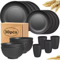 30-Piece Black Tableware Set for Festival Party Supplies - Microwave & Dishwa