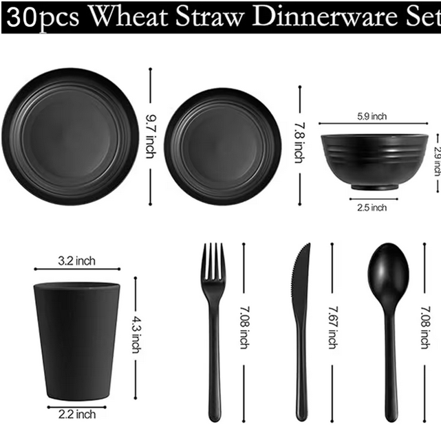 30-Piece Black Tableware Set for Festival Party Supplies - Microwave & Dishwa